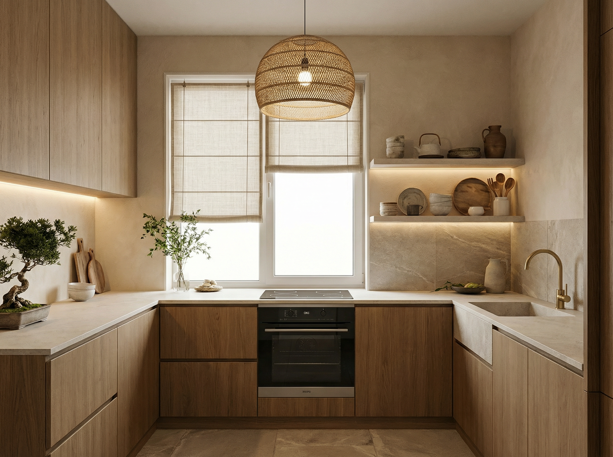 Дизайн кухни в стиле Japandi — фото интерьера от нейросети RoomGPT