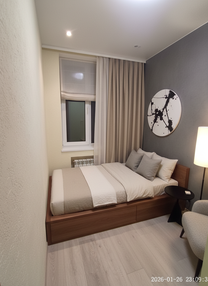 Дизайн спальни в стиле Japandi — фото интерьера от нейросети RoomGPT