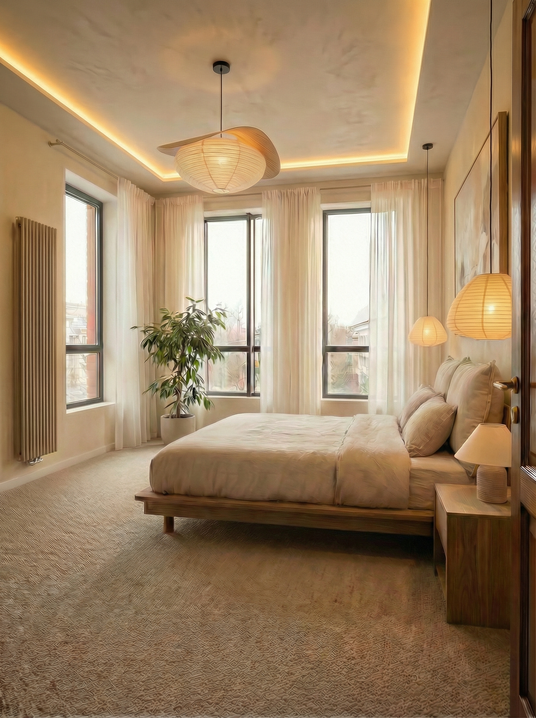 Дизайн спальни в стиле Japandi — фото интерьера от нейросети RoomGPT