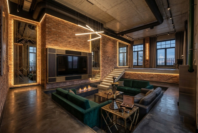 Дизайн гостиной в стиле Лофт — фото интерьера от нейросети RoomGPT