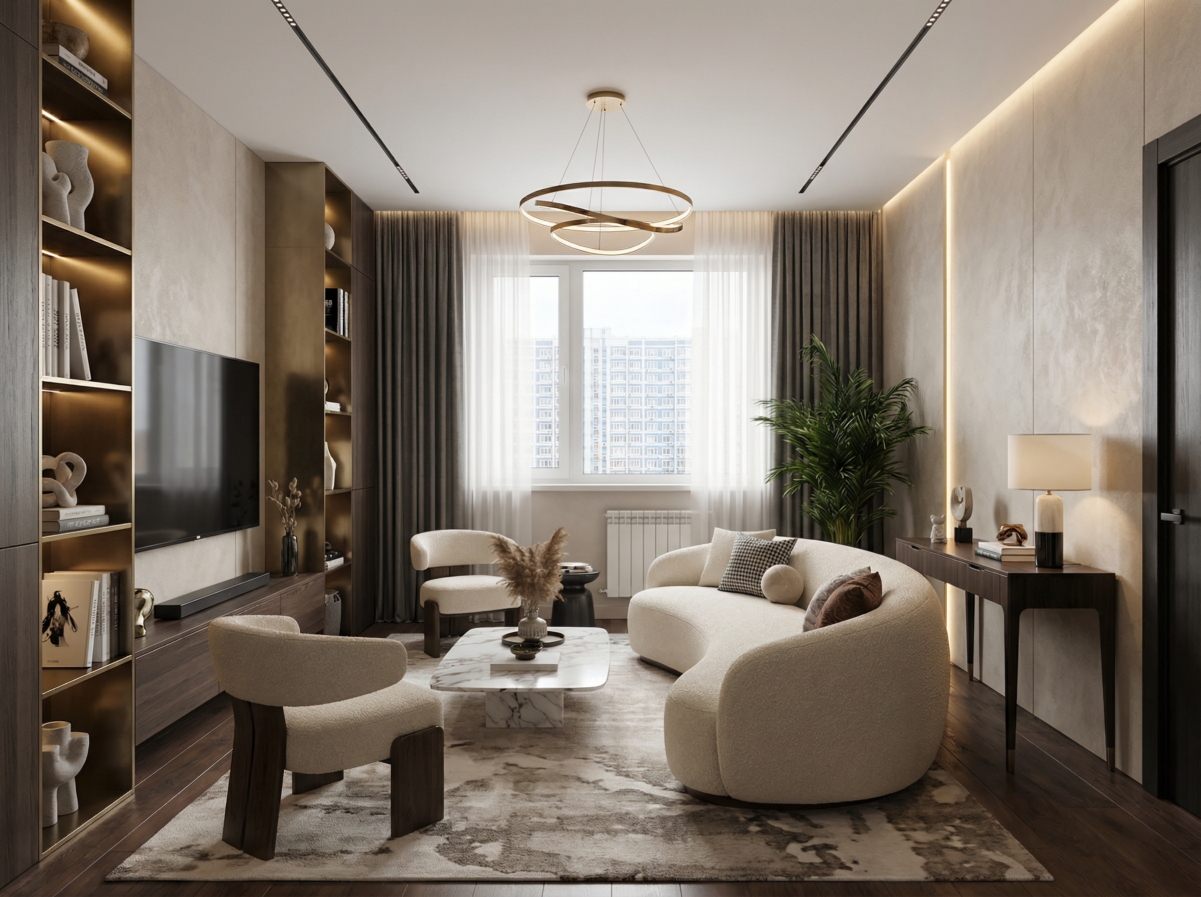 Дизайн гостиной в стиле Контемпорари — фото интерьера от нейросети RoomGPT