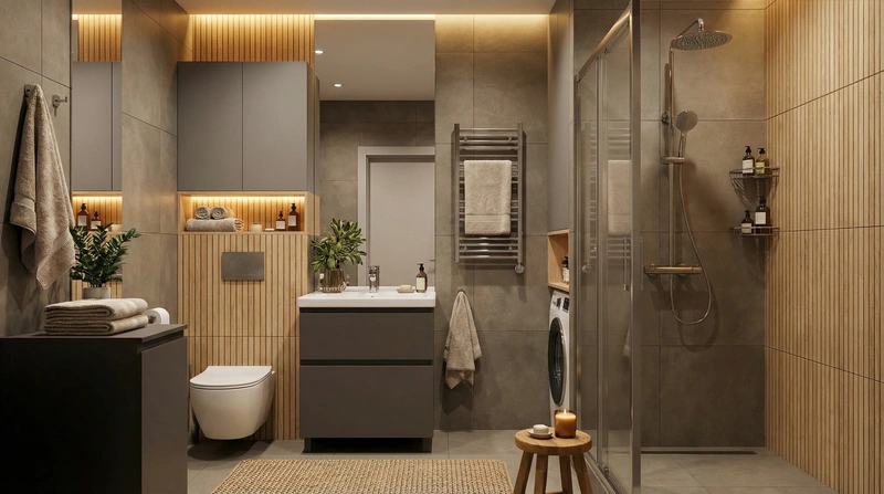 Дизайн ванной в стиле Хюгге — фото интерьера от нейросети RoomGPT