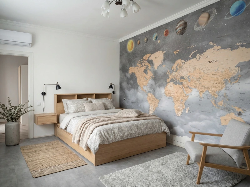 Дизайн спальни в стиле Сканди — фото интерьера от нейросети RoomGPT