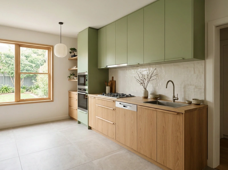 Дизайн кухни в стиле Japandi — фото интерьера от нейросети RoomGPT