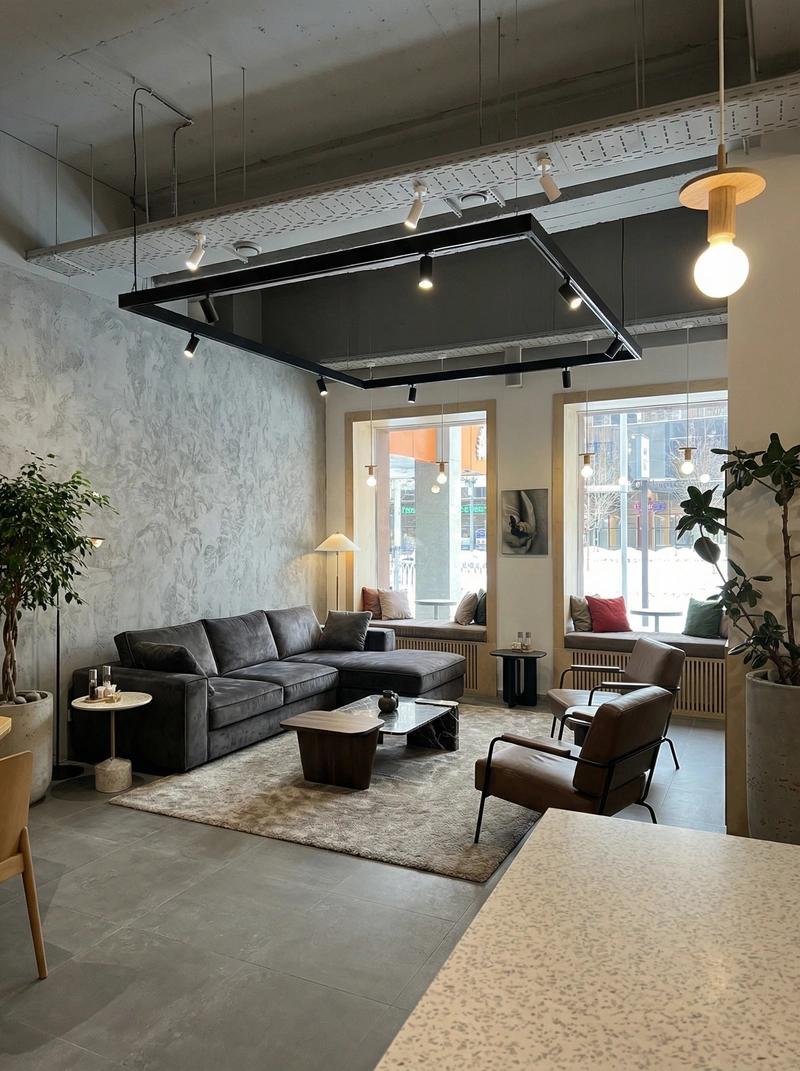 Дизайн интерьера в стиле Контемпорари — Гостиная от нейросети RoomGPT