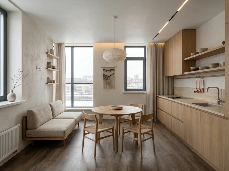 Дизайн кухни в стиле Japandi — фото интерьера от нейросети RoomGPT