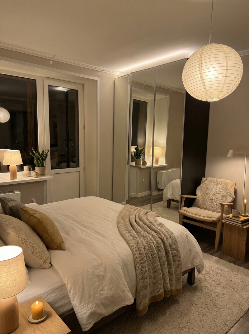 Дизайн спальни в стиле Хюгге — фото интерьера от нейросети RoomGPT