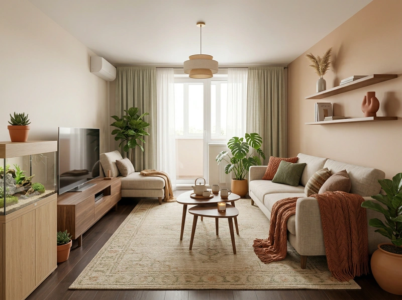 Дизайн гостиной в стиле Хюгге — фото интерьера от нейросети RoomGPT