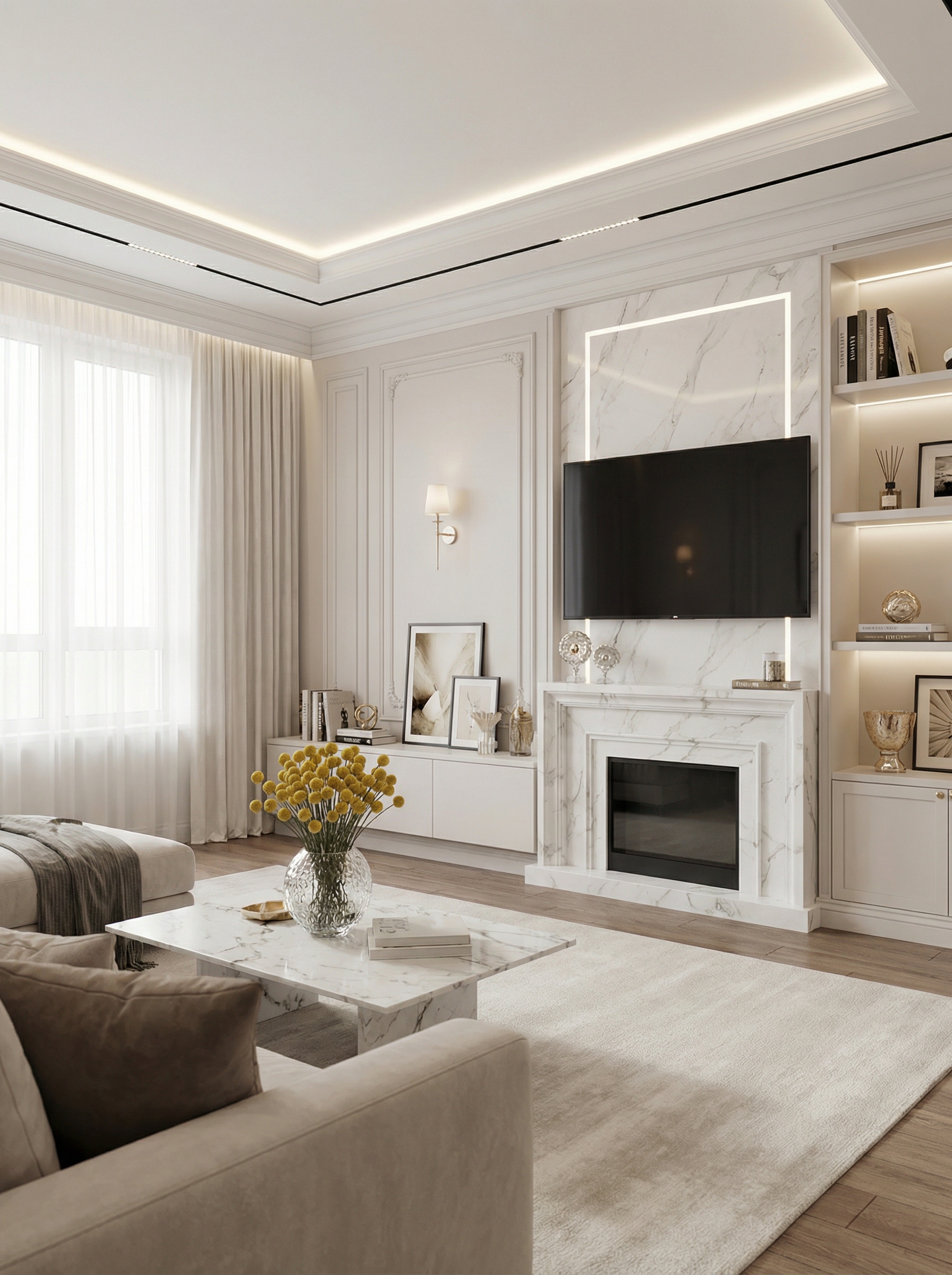 Дизайн гостиной в стиле Классика — фото интерьера от нейросети RoomGPT