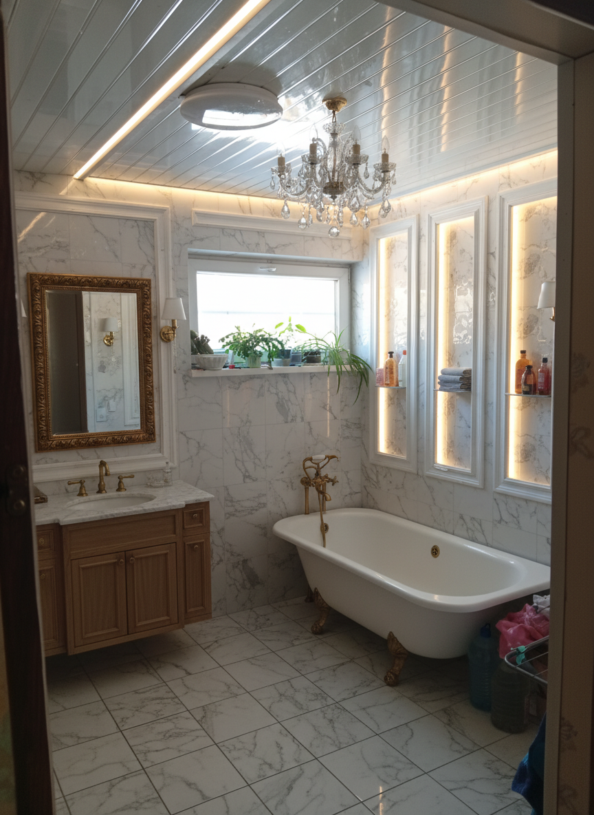 Дизайн ванной в стиле Классика — фото интерьера от нейросети RoomGPT
