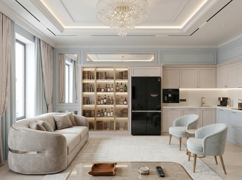 Дизайн гостиной в стиле Неоклассика — фото интерьера от нейросети RoomGPT