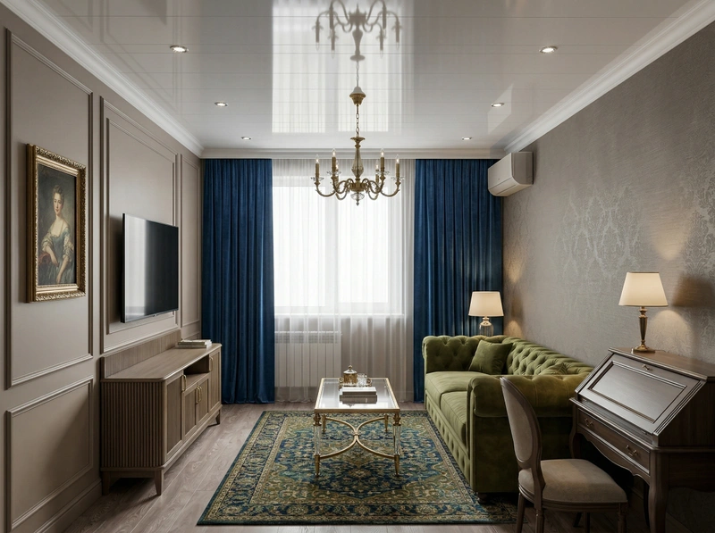 Дизайн гостиной в стиле Классика — фото интерьера от нейросети RoomGPT