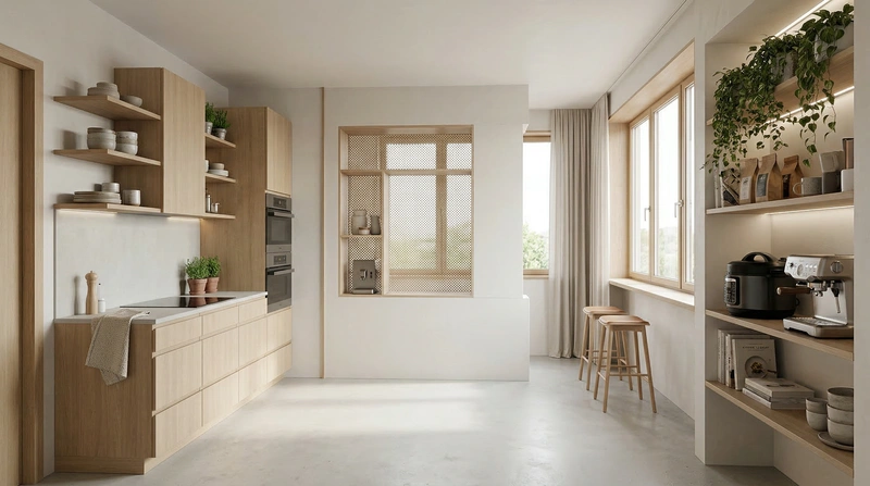 Дизайн кухни в стиле Сканди — фото интерьера от нейросети RoomGPT