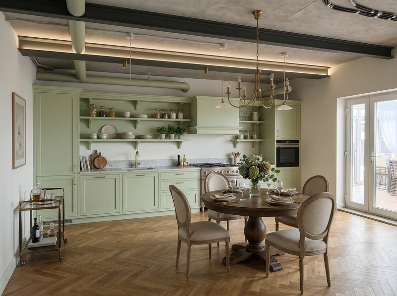 Дизайн кухни в стиле Классика — фото интерьера от нейросети RoomGPT