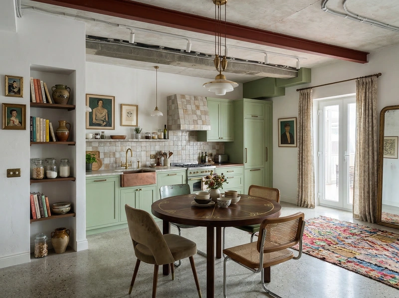 Дизайн кухни в стиле Эклектика — фото интерьера от нейросети RoomGPT