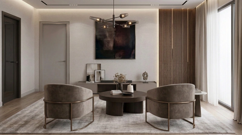 Дизайн интерьера в стиле Контемпорари — Гостиная от нейросети RoomGPT