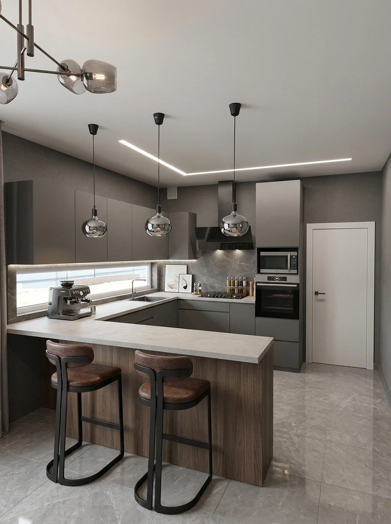 Дизайн интерьера в стиле Контемпорари — Кухня от нейросети RoomGPT