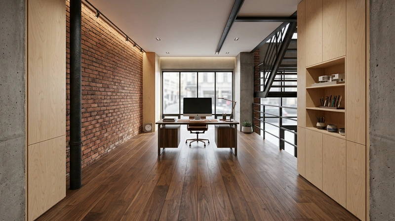 Дизайн интерьера в стиле Лофт — Кабинет от нейросети RoomGPT