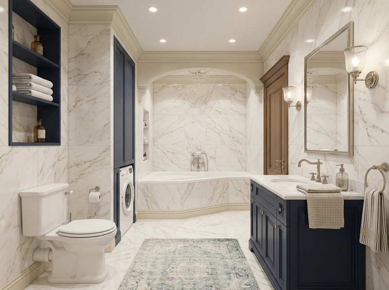 Дизайн ванной в стиле Классика — фото интерьера от нейросети RoomGPT