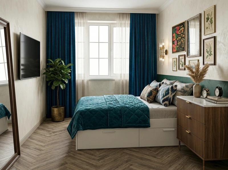 Дизайн спальни в стиле Эклектика — фото интерьера от нейросети RoomGPT