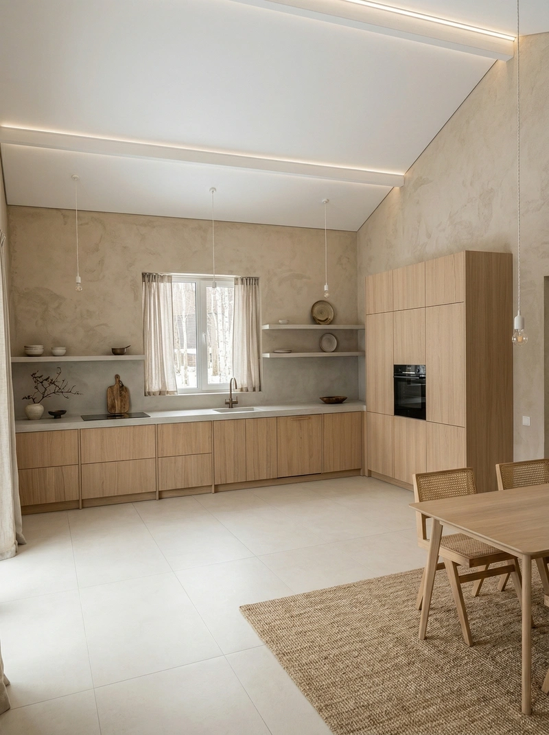 Дизайн кухни в стиле Japandi — фото интерьера от нейросети RoomGPT