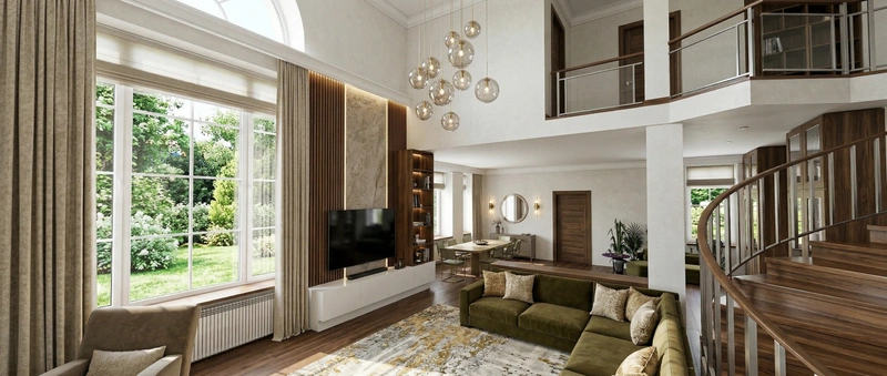 Дизайн гостиной в стиле Контемпорари — фото интерьера от нейросети RoomGPT