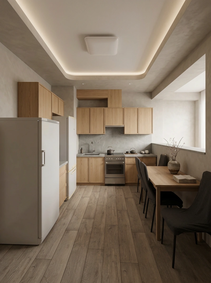 Дизайн кухни в стиле Japandi — фото интерьера от нейросети RoomGPT