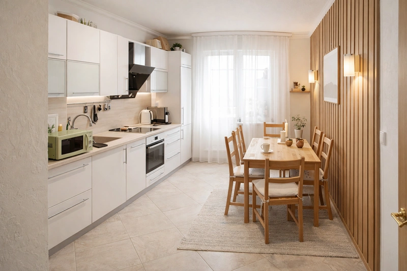 Дизайн кухни в стиле Хюгге — фото интерьера от нейросети RoomGPT