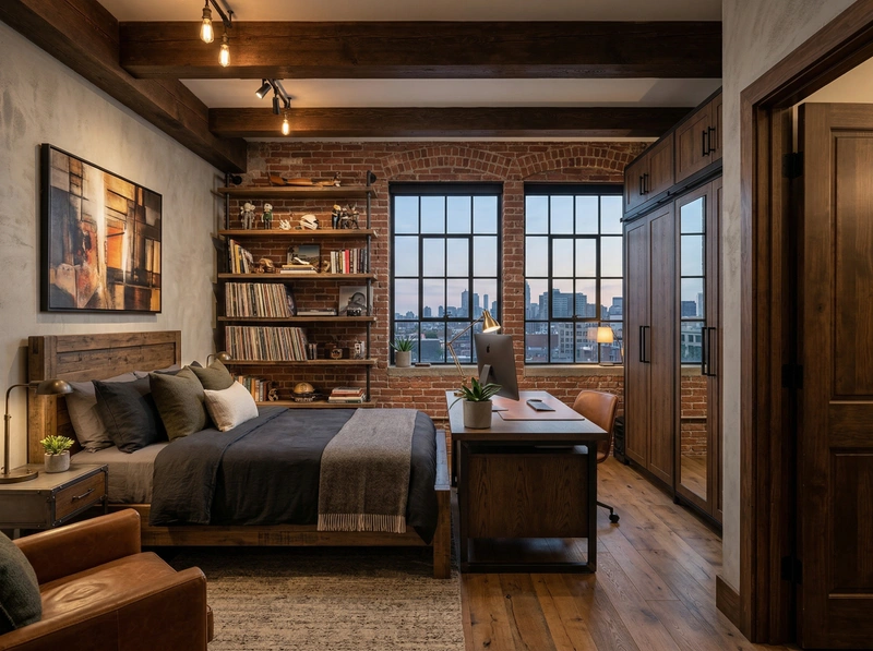 Дизайн спальни в стиле Лофт — фото интерьера от нейросети RoomGPT