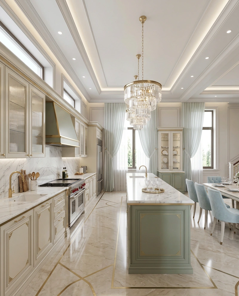Дизайн кухни в стиле Неоклассика — фото интерьера от нейросети RoomGPT