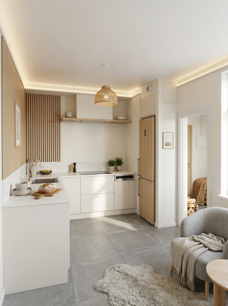 Дизайн кухни в стиле Хюгге — фото интерьера от нейросети RoomGPT