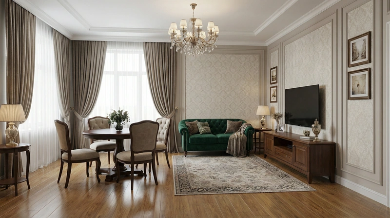 Дизайн интерьера в стиле Классика — Гостиная от нейросети RoomGPT