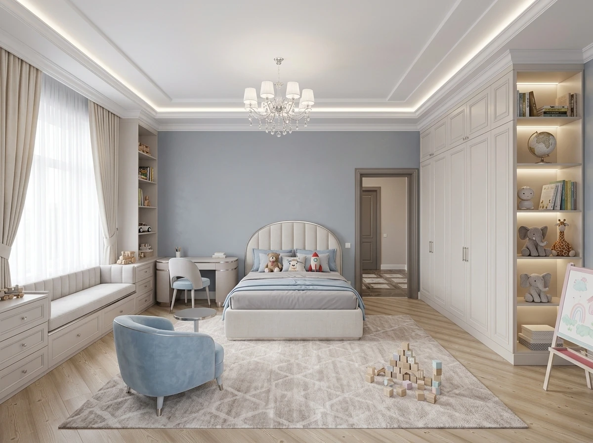 Дизайн детской в стиле Неоклассика — фото интерьера от нейросети RoomGPT