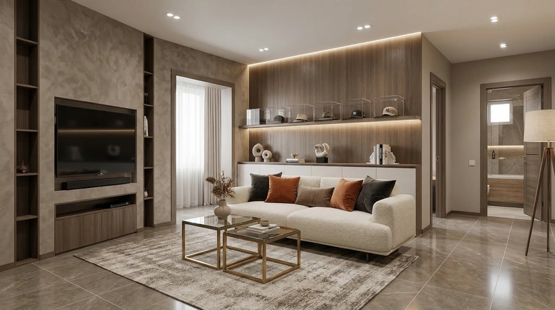 Дизайн интерьера в стиле Контемпорари — Гостиная от нейросети RoomGPT