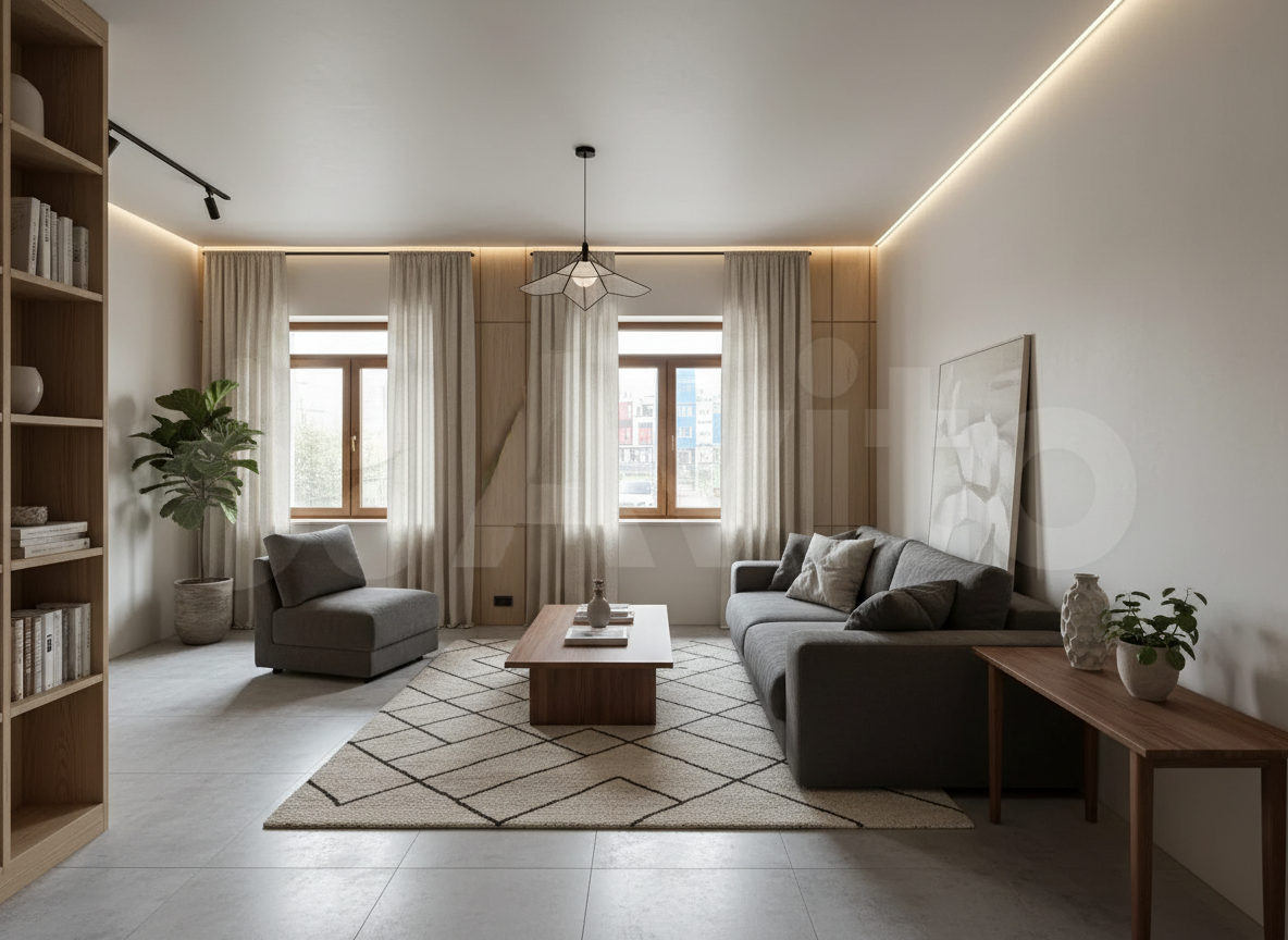 Дизайн гостиной в стиле Japandi — фото интерьера от нейросети RoomGPT