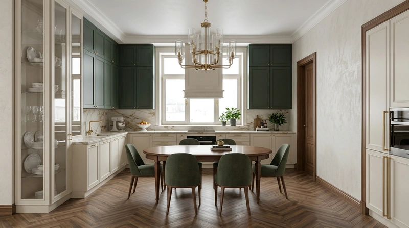 Дизайн кухни в стиле Классика — фото интерьера от нейросети RoomGPT