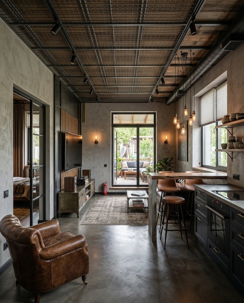 Дизайн гостиной в стиле Лофт — фото интерьера от нейросети RoomGPT