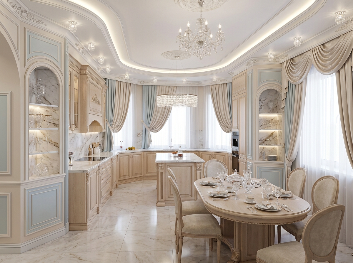 Дизайн кухни в стиле Классика — фото интерьера от нейросети RoomGPT