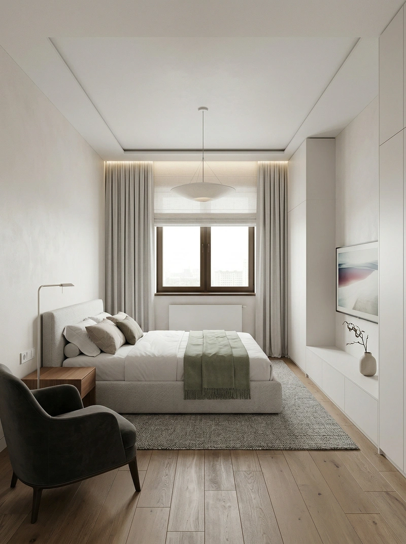 Дизайн спальни в стиле Минимализм — фото интерьера от нейросети RoomGPT