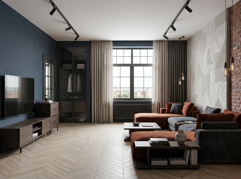 Дизайн гостиной в стиле Лофт — фото интерьера от нейросети RoomGPT