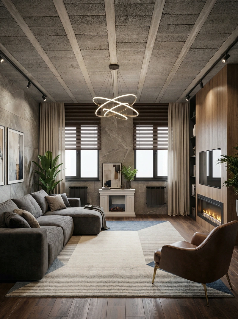 Дизайн интерьера в стиле Контемпорари — Гостиная от нейросети RoomGPT