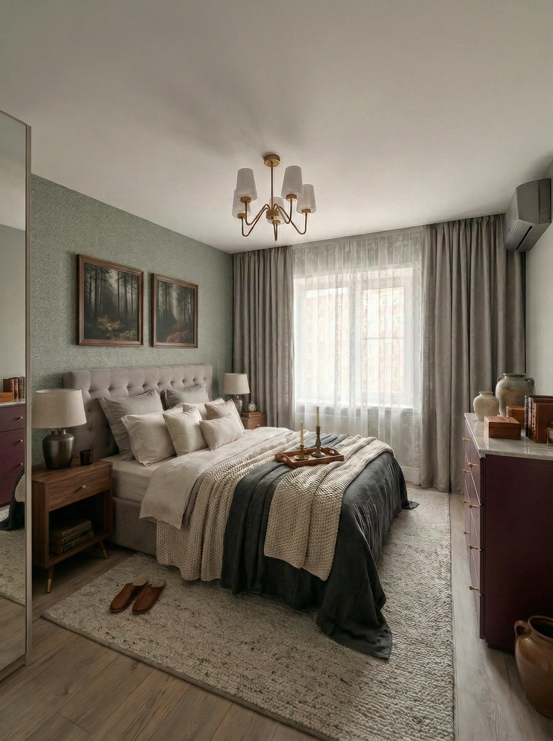 Дизайн интерьера в стиле Контемпорари — Спальня от нейросети RoomGPT