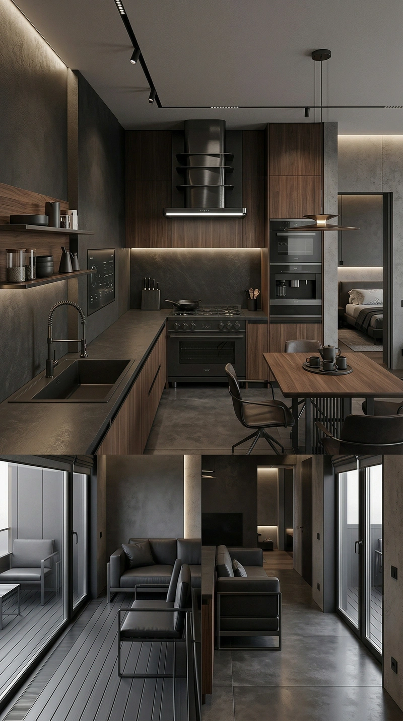 Дизайн кухни в стиле Блэктэк — фото интерьера от нейросети RoomGPT