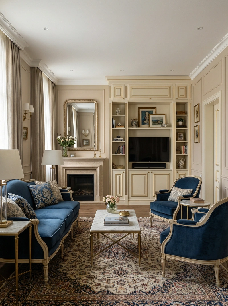 Дизайн интерьера в стиле Классика — Гостиная от нейросети RoomGPT