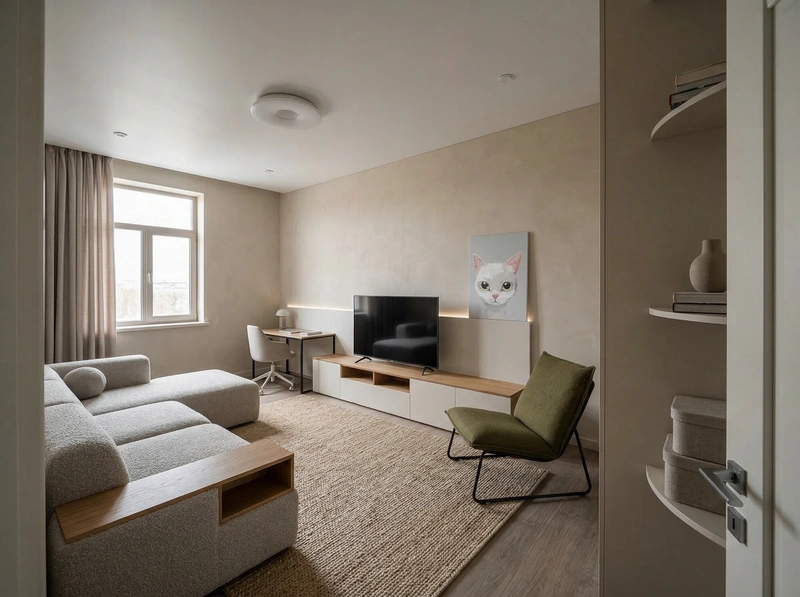 Дизайн интерьера в стиле Минимализм — Гостиная от нейросети RoomGPT