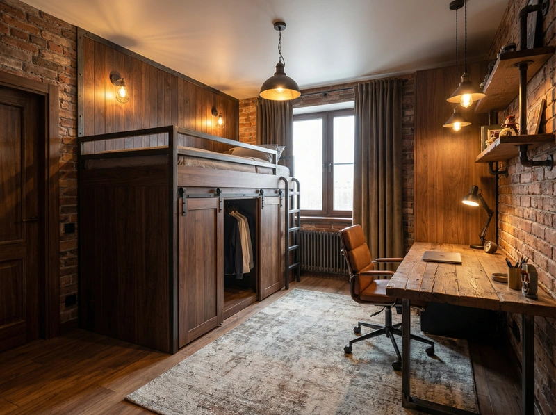 Дизайн интерьера в стиле Лофт — Спальня от нейросети RoomGPT