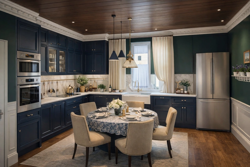 Дизайн кухни в стиле Британский — фото интерьера от нейросети RoomGPT