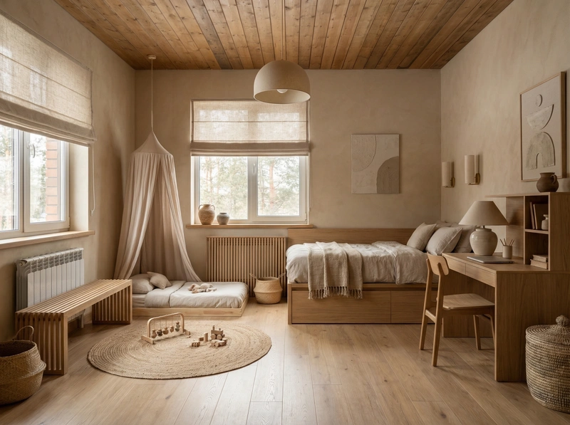 Дизайн детской в стиле Japandi — фото интерьера от нейросети RoomGPT