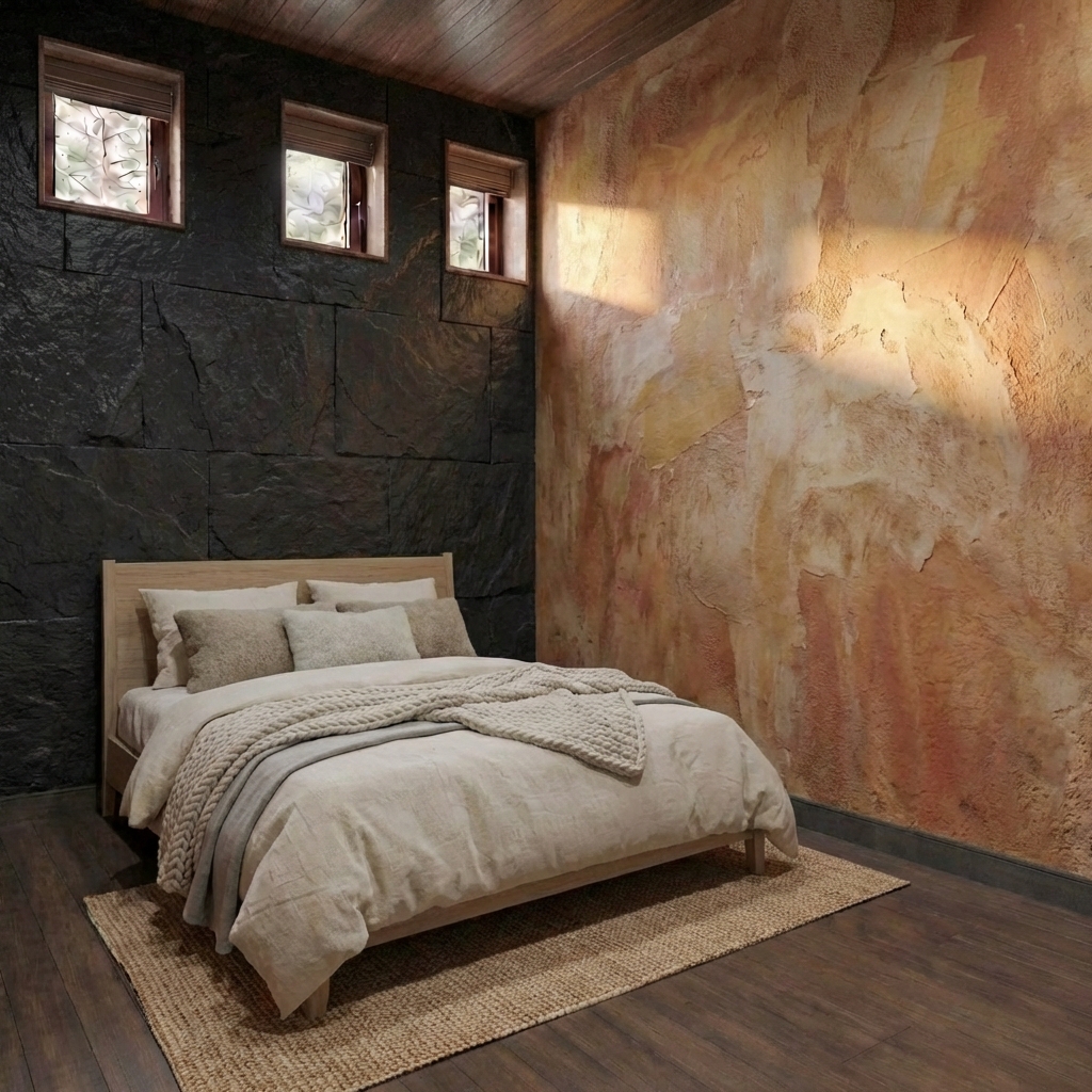 Дизайн спальни в стиле Блэктэк — фото интерьера от нейросети RoomGPT