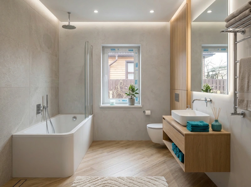 Дизайн ванной в стиле Контемпорари — фото интерьера от нейросети RoomGPT